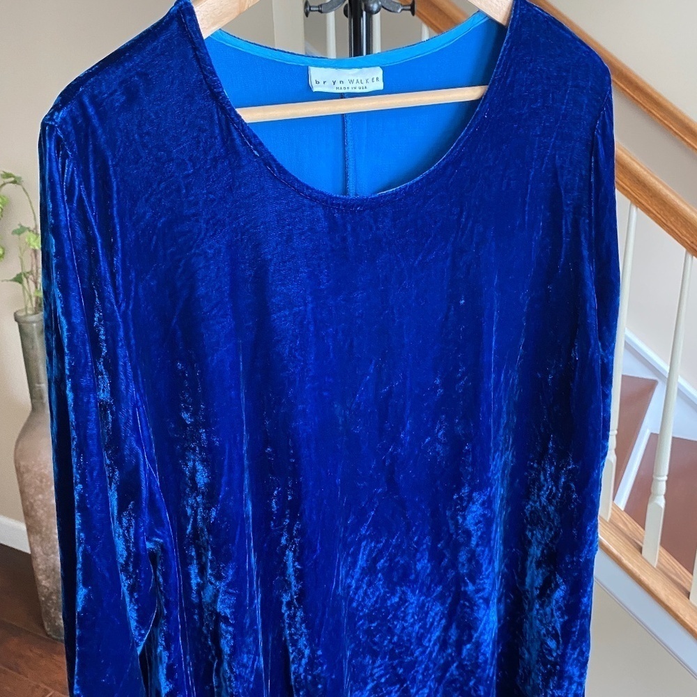 Bryn Walker Women's Silk Blend Velvet Tunic 3/4 Sleeve in Royal Blue Size Medium - Picture 4 of 13